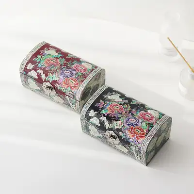 Mother-of-Pearl Lacquerware Peony Garden Circular Jewelry Box 18cm