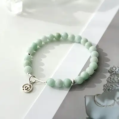 AAA Light Jade Silver Om Pendant Jade Bracelet 6mm