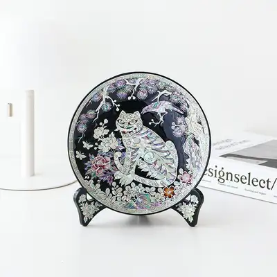 Najeon Chilgi Magpie and Tiger Decorative Mini Mother-of-Pearl Tray 18cm