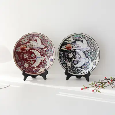 Nakseon Lacquerware Moon and Crane Decorative Mother-of-Pearl Tray 25cm