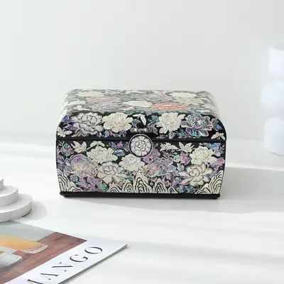 Inlaid Mother-of-Pearl Lacquerware Ornate Peony Jewel Box 24cm