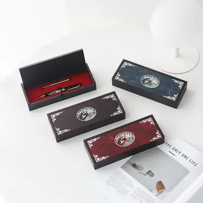 Mother-of-Pearl Lacquerware Oval Pen Case (Plum Blossom) + Mother-of-Pearl Ballpoint Pen (Plum Blossom) + Pen Refill Set