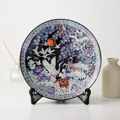 Nacre Lacquerware Colored Crane Decorative Abalone Tray 30cm