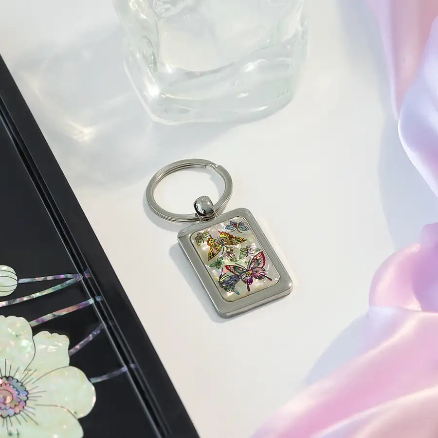 螺鈿漆器 貝殻キーリング 鍵掛け(四角)K — 6