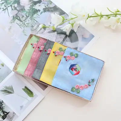 (5种) 麻布方形粉花布贴画杯垫套装Y