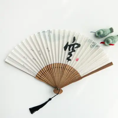 蜻蜓纱麻竹质折扇-白色(P)