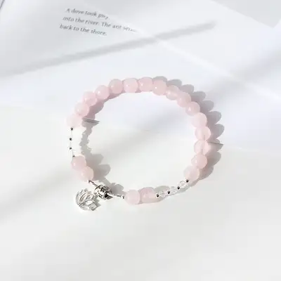 嗡玛尼呗美吽 轮德 莲花 玫瑰石 原石 手链H 女性 情侣 念珠 天然石 能量石
