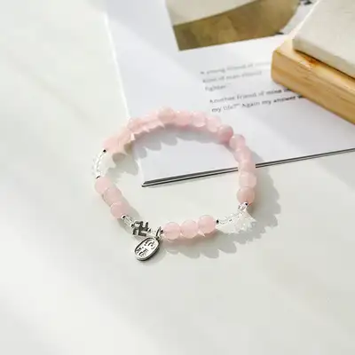 卍初财纳福玫瑰石原石手串H女性情侣念珠天然石能量石手链