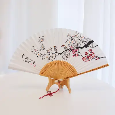 (亲笔)南正东洋画特乌竹扇 折扇/梅花+高级传统绳结赠送