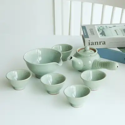 灰粉青 5人茶具套装