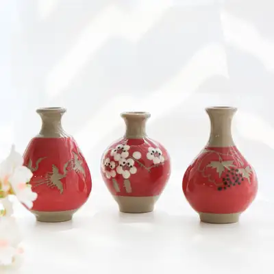 粉青 辰砂梅花 装饰用迷你陶罐（3种）