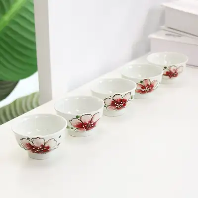 红木兰五人茶杯组合 传统茶具茶杯