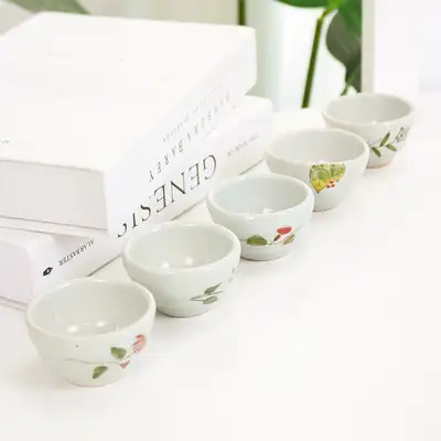 白瓷野花五人茶杯套装 传统茶具