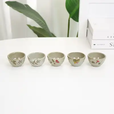 粉青野生花5人茶杯套装传统茶具茶杯