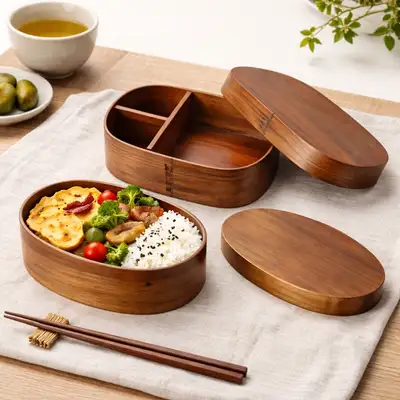 ウッド弁当箱 ブラウン（高級和風弁当 日本式おにぎり弁当 ピクニック 木製 お重）