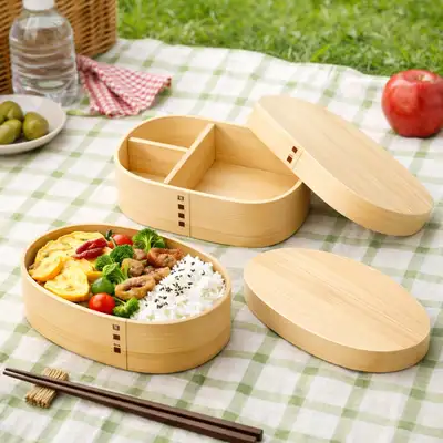 ウッド弁当箱 竹（高級和風弁当 日本式おにぎり弁当 ピクニック 木製 食べ物入れ）