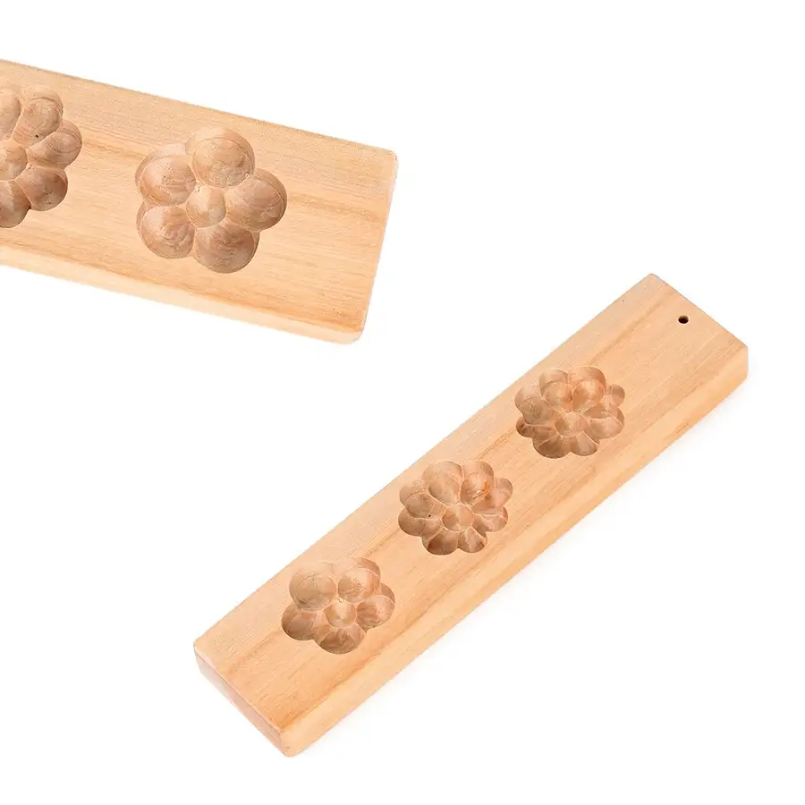 国産白樺木製 薬果型 3穴 ( 伝統体験 餅型 打ち菓子型 秋夕 名節 餅作り文様スタンプ 餅プレス ) — 1