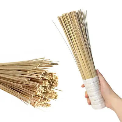 ホワイト取っ手 竹製鍋ブラシ 30cm（業務用釜鍋 たわし 中華料理店 ブラシ 多目的洗浄ブラシ）
