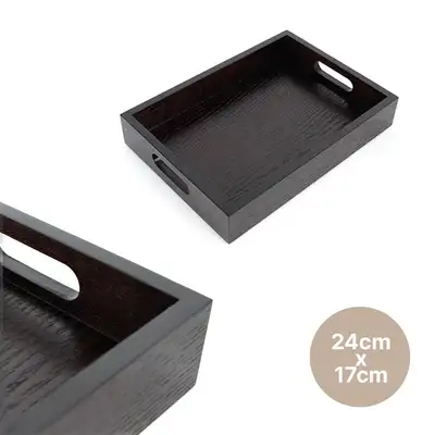 漆塗り無垢材透かし彫りハンドル トレー 2417（ウッドハンドル角盆 カフェ レストラン 木製 ウッドトレー パンプレート）