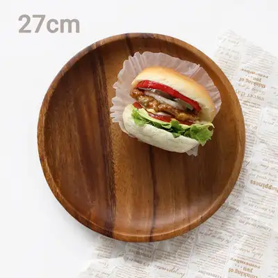 27cm 低い円形ウッドボウル（感性キャンピング ホームパーティ プレート フルーツ皿 アクセサリー ウッドトレイ）