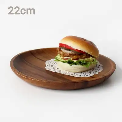22cm 低い円形ウッドボウル（感性キャンピング ホームパーティー プレート フルーツ皿 アクセサリー ウッドトレイ）