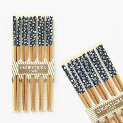 Bamboo Snow Flower Groove Chopsticks Set of 5 (Japanese Udon Chopsticks - Pretty Wood Chopsticks)