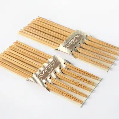 Bamboo Natural Home Chopsticks 5-Piece Set (Plain Wood Japanese-Style Low Bowl Commercial Restaurant Wooden Chopsticks)