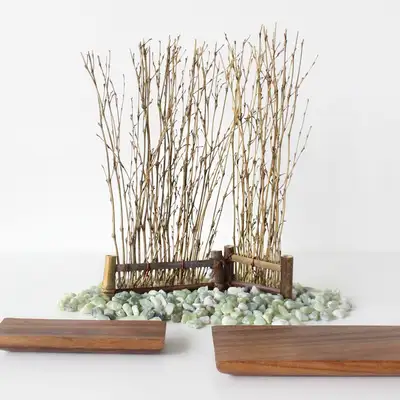 Bamboo Branch Fence Decoration (Japanese Cuisine Wood Ornament Mini Bamboo Steamer Food Decoration)