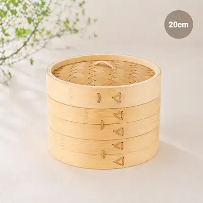 20cm Bamboo Small Dumpling Steamer (Commercial Steamer Basket Dim Sum 2-Tier Rice Cake Bamboo Steamer Buffet Steaming Cookware Hotteok Cake Making)