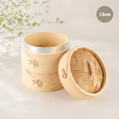 13cm Bamboo Small Steamer (Commercial Dimsum Tiered Steamer Basket 2-Layer Cooking Pot)