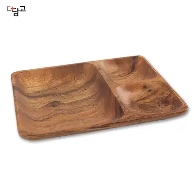 Wooden Rectangular 3-Compartment Serving Plate | Antique Wood 3-Section Appetizer Dish
