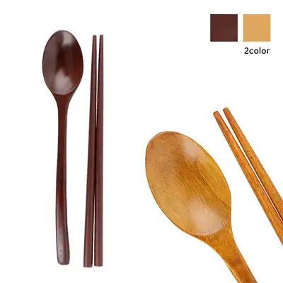 Traditional Natural Lacquer Small Utensil Set (Simple Korean Restaurant Wood Tableware Spoon and Chopsticks)
