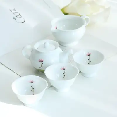 白瓷粉红梅花3人茶具套装