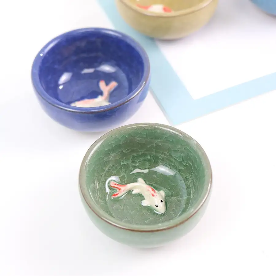 4色锦鲤鱼纹茶杯套装+收纳盒P — 3