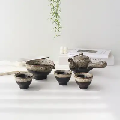 天目虎皮三人茶具套装