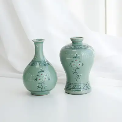 青瓷三国花梅酒瓶套装(迷你)