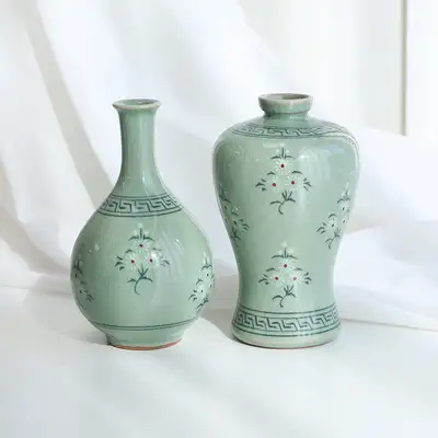 青瓷三国花梅酒瓶套装(特小号)