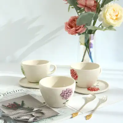 白瓷单花咖啡杯套装(可选)
