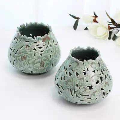 青瓷透雕长短罐(小)