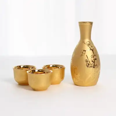 名牌纯金镀金清酒套装