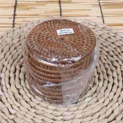 （10种）藤编圆形茶杯垫套装 8厘米