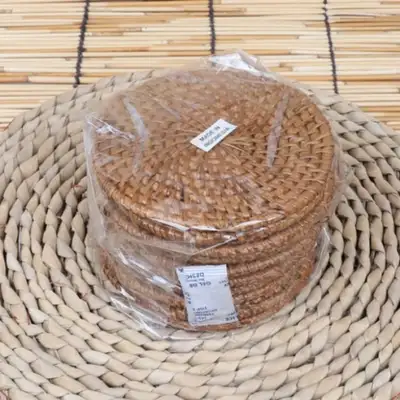 （10种）藤制圆形茶杯垫套装 10厘米