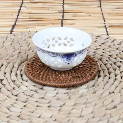 藤编圆形茶杯垫 8厘米