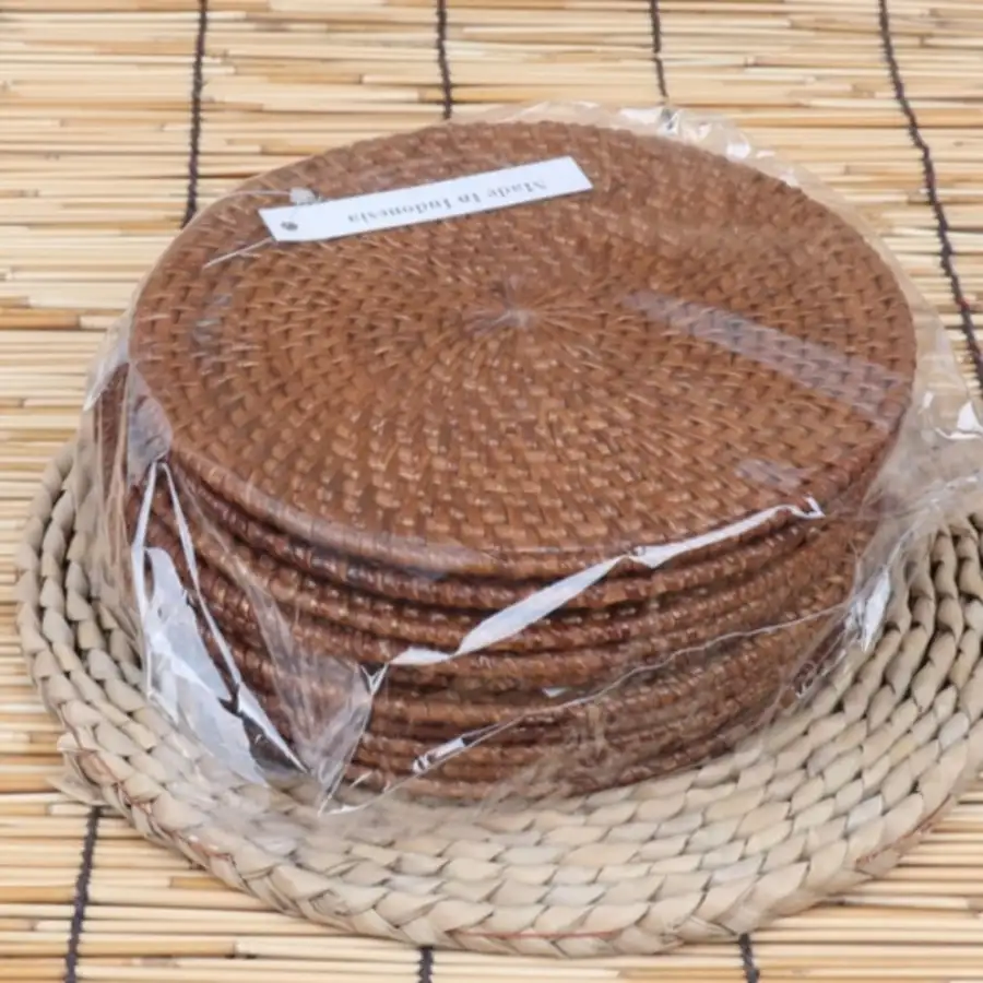 (10种) 藤编圆形茶杯垫套装 18厘米