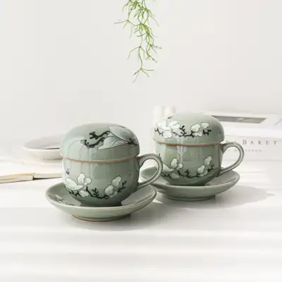 青瓷木兰夫妻茶具套装