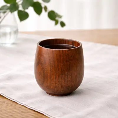 Lacquered Wooden Jar-Shaped Water Cup (Aesthetic Kitchen Camping Home Café Décor Wood Cup Tea Cup Temple Green Tea Cup Restaurant Café Cup)