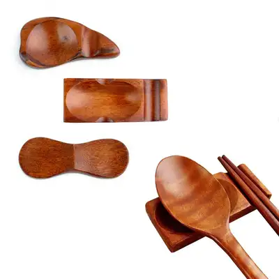 Lacquered Rose Wood Spoon and Chopstick Rest Set