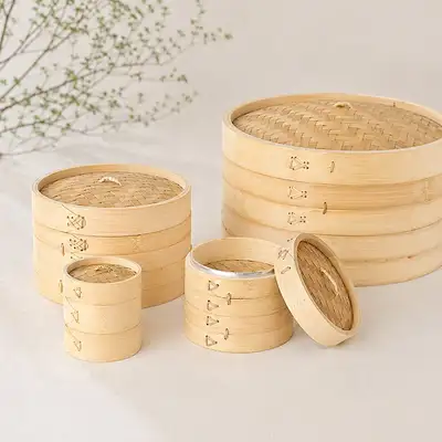 Bamboo 2-Tier Steamer Basket Collection (Dumplings, Rice Cakes, Buns, Dim Sum, Steamed Dishes)
