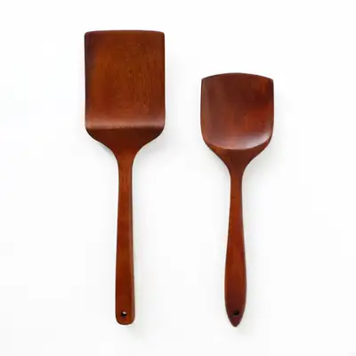2-Size Rosewood Lacquered Spatula | Wood Cooking Spatula Long Handle Professional Kitchen Restaurant Spoon