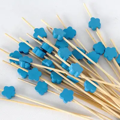 Blue Flower Bamboo Color Fruit Pick Picks 100P Hamburger Sandwich Mini Fork Cocktail Pick